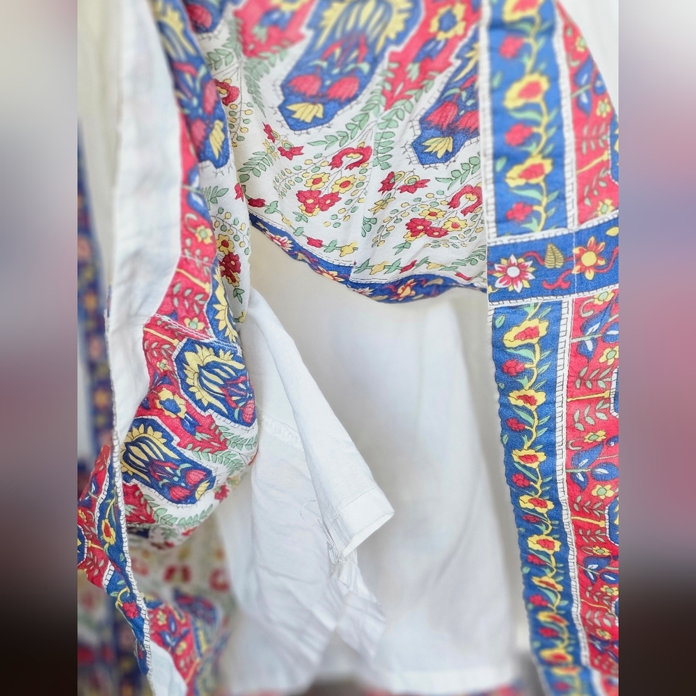 White Cotton Summer Festival Dress With Folky Floral Print - Picture 6 of 8